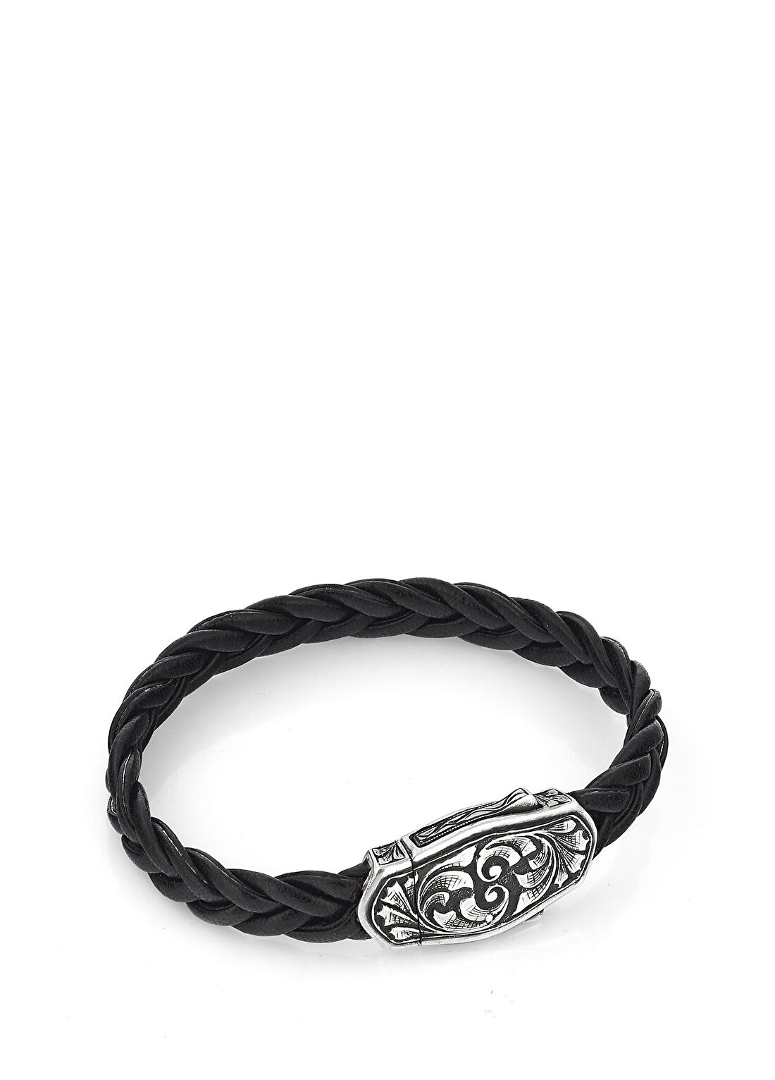 Boga ARC Engraved Braided Leather Erkek Gümüş Bileklik